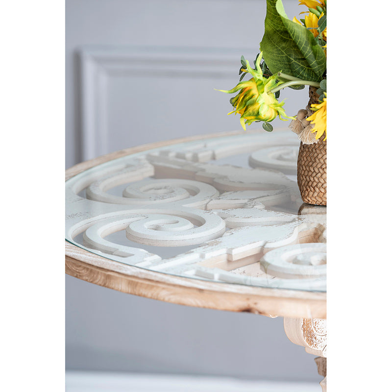 A&B Home 24" x 28" Bundle of 8 Round Weathered White Wooden Carved Table