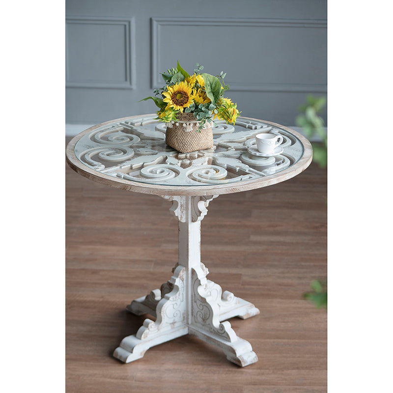 A&B Home 24" x 28" Bundle of 8 Round Weathered White Wooden Carved Table