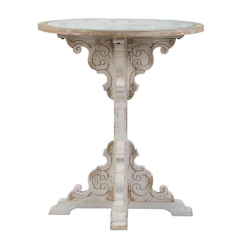 A&B Home 24" x 28" Bundle of 8 Round Weathered White Wooden Carved Table