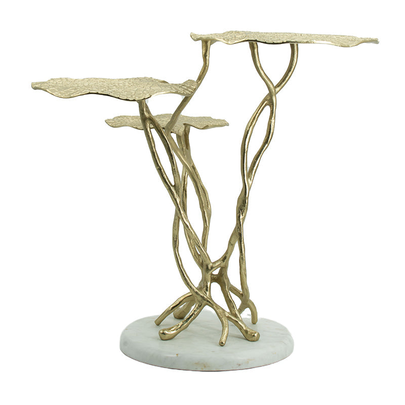 A&B Home 25" x 24" Bundle of 4 White Marble Base With Three-Tiered Gold End Table