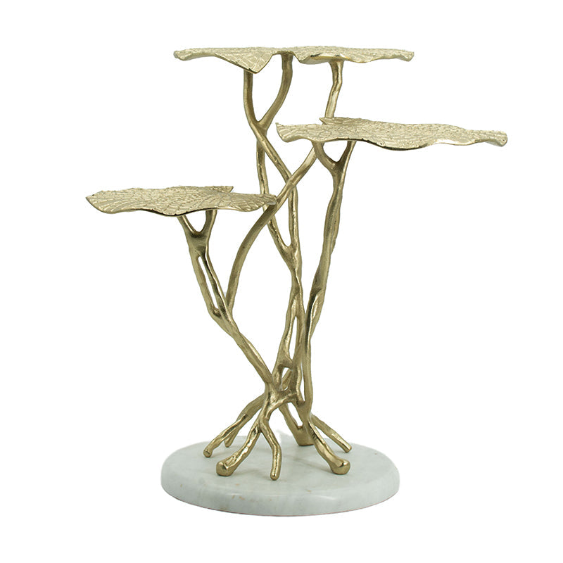 A&B Home 25" x 24" Bundle of 4 White Marble Base With Three-Tiered Gold End Table