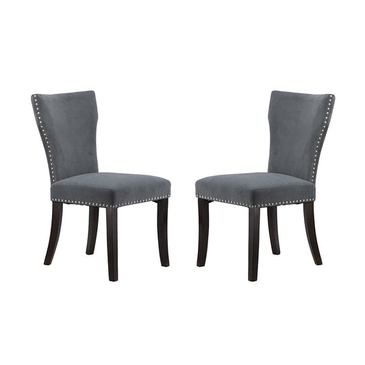 A&B Home 25" x 37" Set of Two Bundle of 7 Gray Velvet Armless Dining Chairs With Gold Nail Head Trim