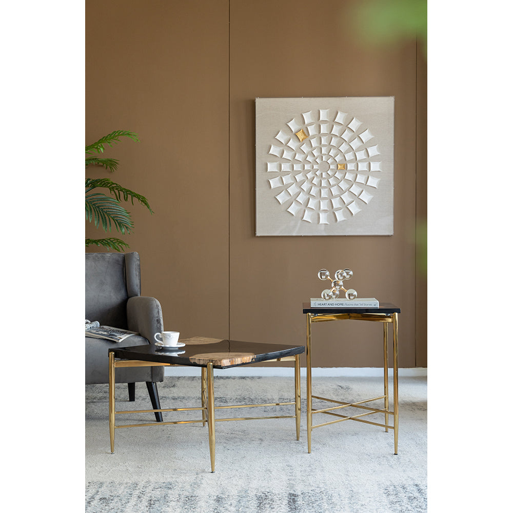 A&B Home 26" x 19" Bundle of 4 Squared-Shaped Brown and Black With Gold Frame Coffee Table