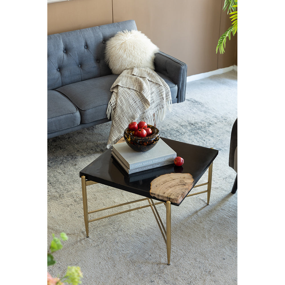 A&B Home 26" x 19" Bundle of 4 Squared-Shaped Brown and Black With Gold Frame Coffee Table