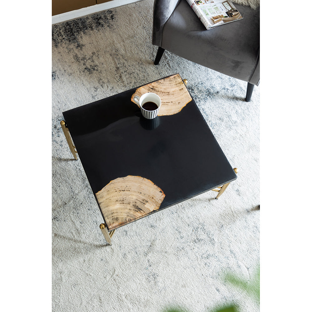 A&B Home 26" x 19" Bundle of 4 Squared-Shaped Brown and Black With Gold Frame Coffee Table