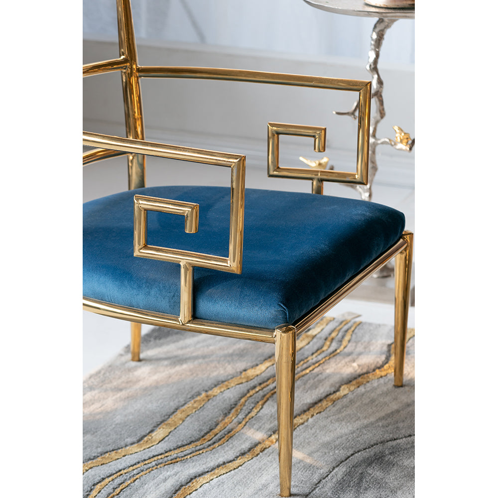 A&B Home 27" x 34" Bundle of 4 Blue Upholstery With Gold Accent Chair