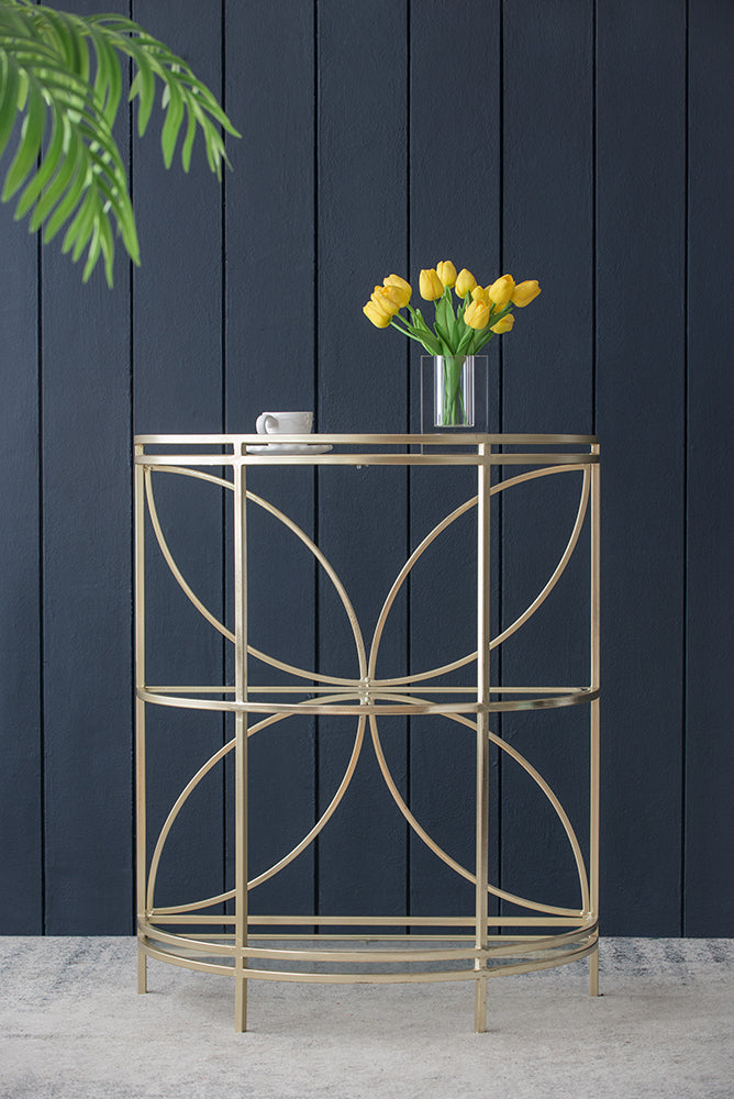 A&B Home 28" x 34" Bundle of 8 Curved Gold Metal Frame Three-Tiered Petaled Glass Shelves