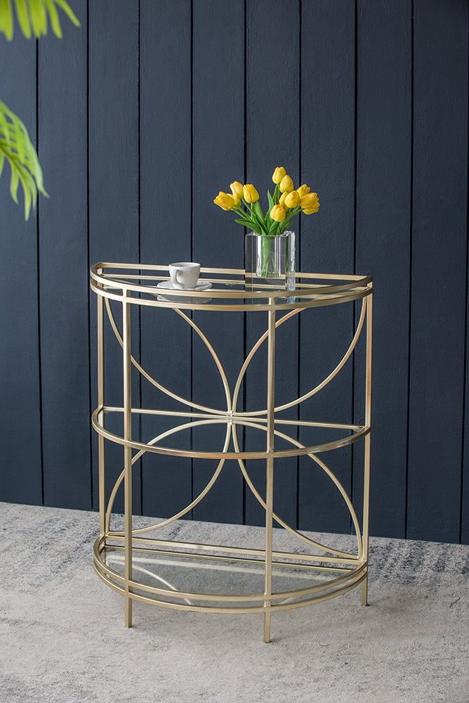 A&B Home 28" x 34" Bundle of 8 Curved Gold Metal Frame Three-Tiered Petaled Glass Shelves