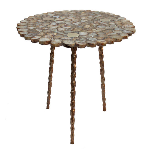 A&B Home 30" x 30" Bundle of 3 Round Gold Agate Tabletop With Brass Inlay Tri Legs Centre Table