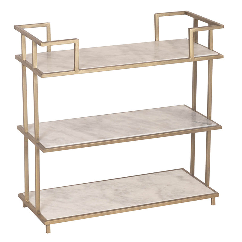 A&B Home 30" x 30" Bundle of 6 Rectangular Polished Brass Frame Three-Tiered Marble Shelves