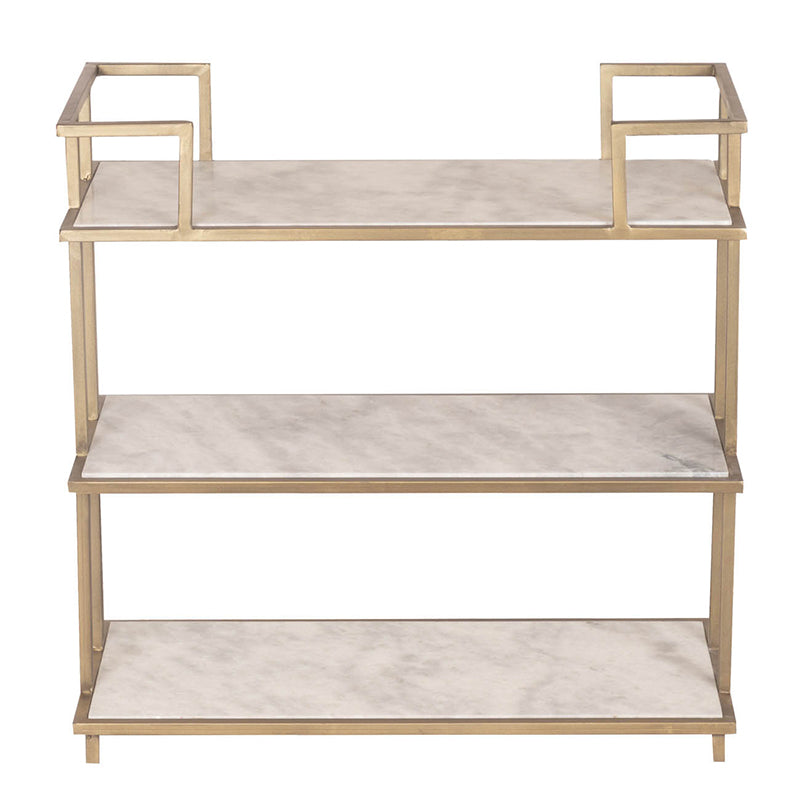 A&B Home 30" x 30" Bundle of 6 Rectangular Polished Brass Frame Three-Tiered Marble Shelves