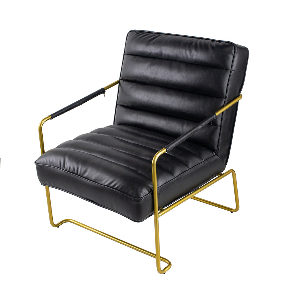 A&B Home 30" x 30" Bundle of 8 Black Leather In Gold Frame Arm Chair