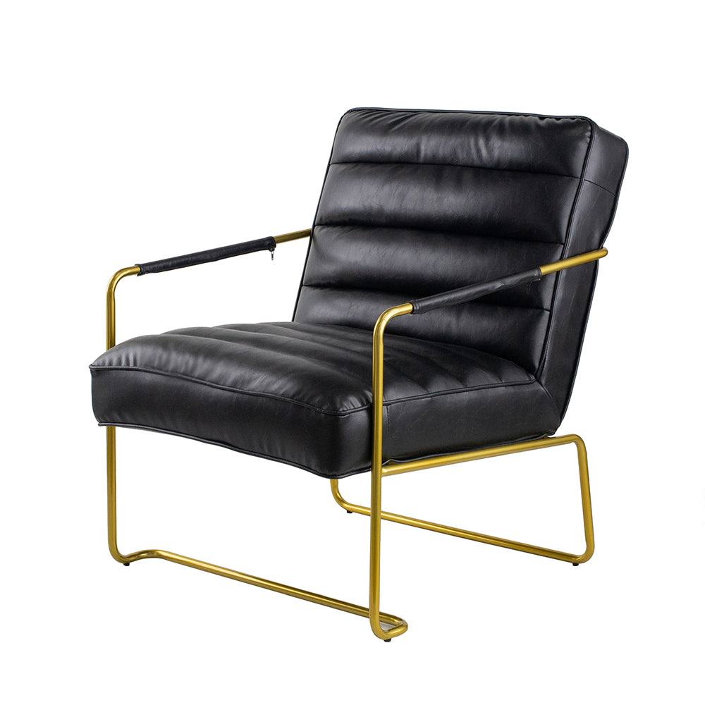 A&B Home 30" x 30" Bundle of 8 Black Leather In Gold Frame Arm Chair