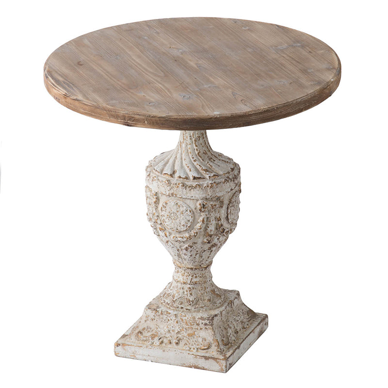 A&B Home 30" x 31" Bundle of 8 Urn-Shaped Round Wooden Tabletop Side Table With Antique Off-White Singe Pedestal Leg