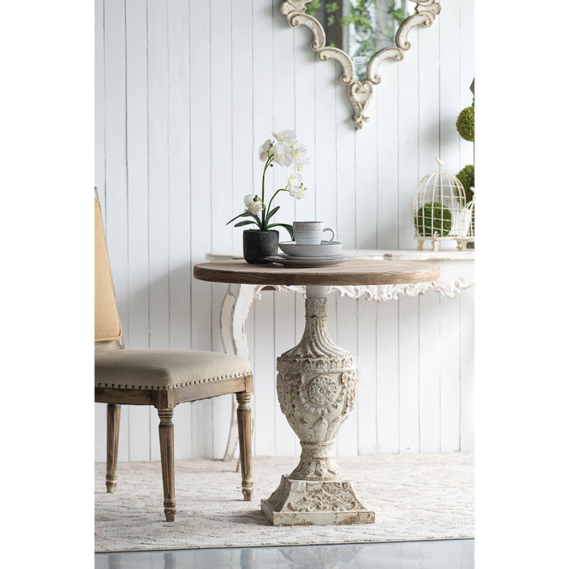 A&B Home 30" x 31" Bundle of 8 Urn-Shaped Round Wooden Tabletop Side Table With Antique Off-White Singe Pedestal Leg