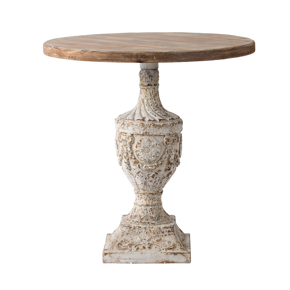 A&B Home 30" x 31" Bundle of 8 Urn-Shaped Round Wooden Tabletop Side Table With Antique Off-White Singe Pedestal Leg