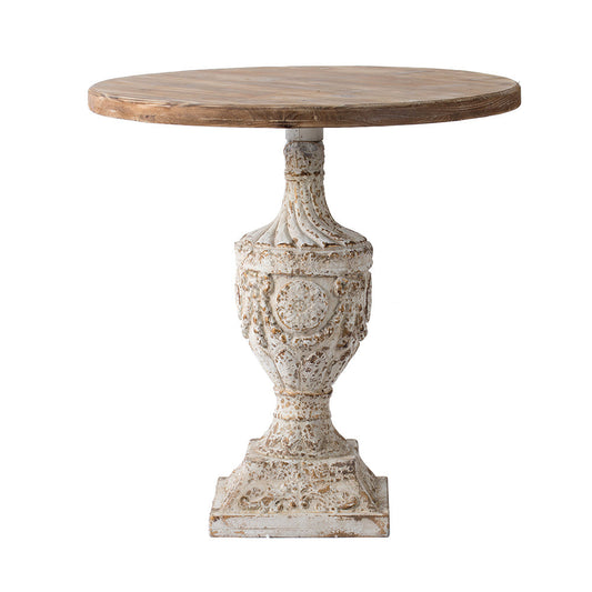 A&B Home 30" x 31" Bundle of 8 Urn-Shaped Round Wooden Tabletop Side Table With Antique Off-White Singe Pedestal Leg