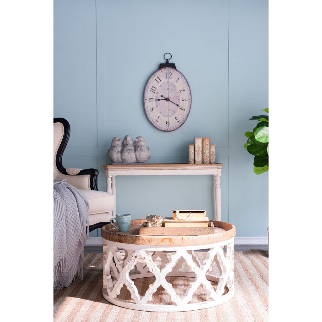 A&B Home 32" x 16" Bundle of 9 Round Weathered White With Wooden Tabletop Coffee Table