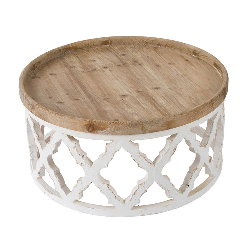 A&B Home 32" x 16" Bundle of 9 Round Weathered White With Wooden Tabletop Coffee Table