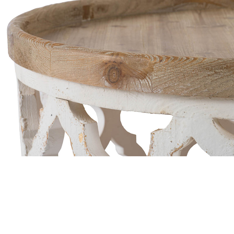 A&B Home 32" x 16" Bundle of 9 Round Weathered White With Wooden Tabletop Coffee Table
