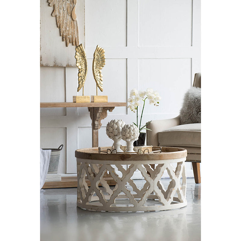 A&B Home 32" x 16" Bundle of 9 Round Weathered White With Wooden Tabletop Coffee Table