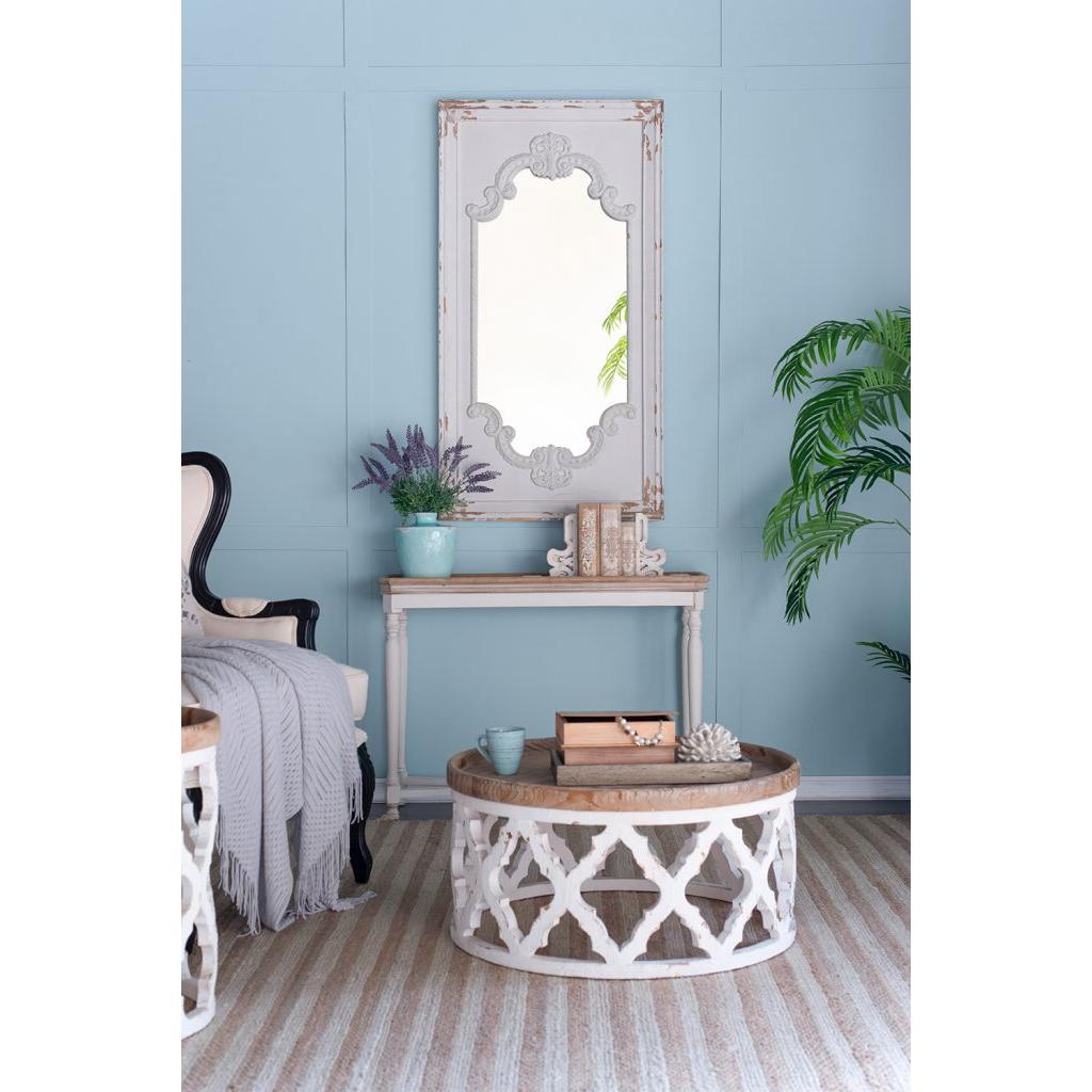 A&B Home 32" x 16" Bundle of 9 Round Weathered White With Wooden Tabletop Coffee Table