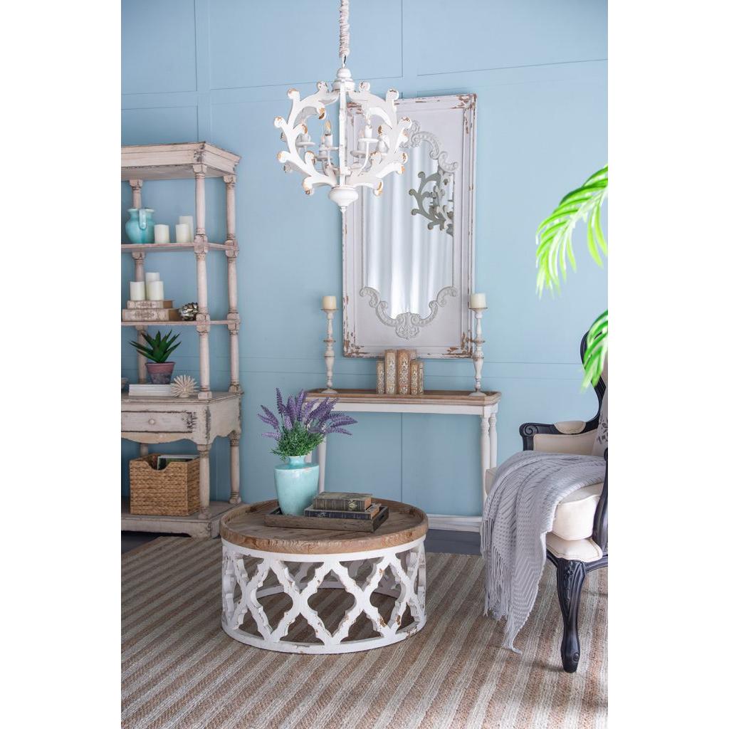 A&B Home 32" x 16" Bundle of 9 Round Weathered White With Wooden Tabletop Coffee Table