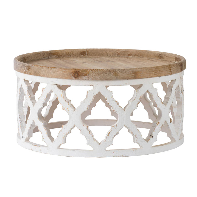 A&B Home 32" x 16" Bundle of 9 Round Weathered White With Wooden Tabletop Coffee Table