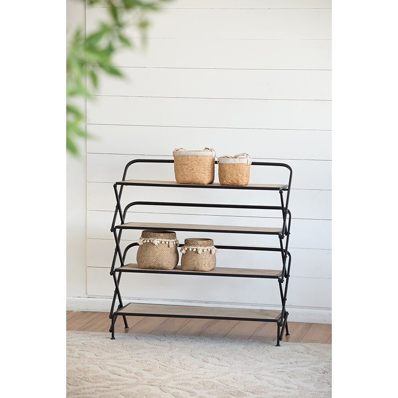 A&B Home 33" x 34" Bundle of 11 Rectangular Black Metal Frame Four-Tiered Wooden Accordion Shelves