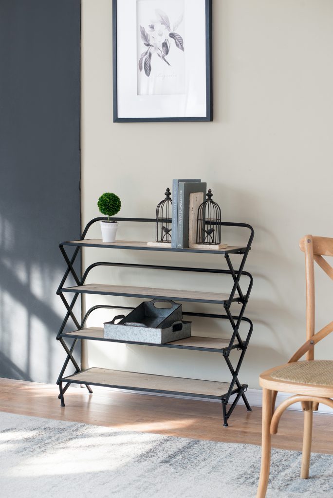 A&B Home 33" x 34" Bundle of 11 Rectangular Black Metal Frame Four-Tiered Wooden Accordion Shelves