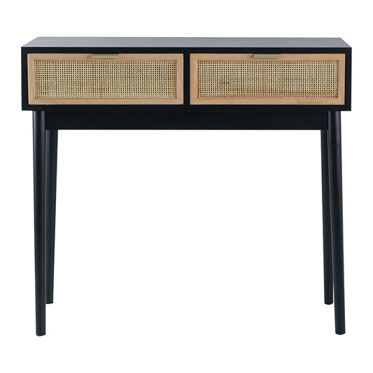 A&B Home 35" x 31" Bundle of 11 Rectangular Black Pine Wood Tabletop With Two Rattan Drawer Console Table