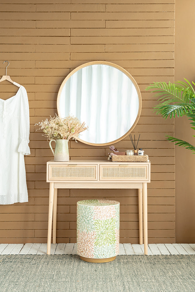 A&B Home 35" x 31" Bundle of 11 Rectangular Pine Wood and Rattan Console Table With 2 Drawers