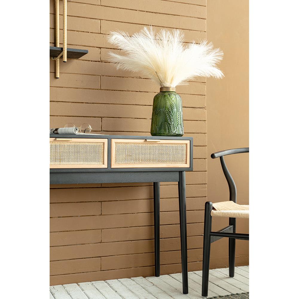 A&B Home 35" x 31" Bundle of 12 Rectangular Black Pine Wood Tabletop With Two Rattan Drawer Console Table