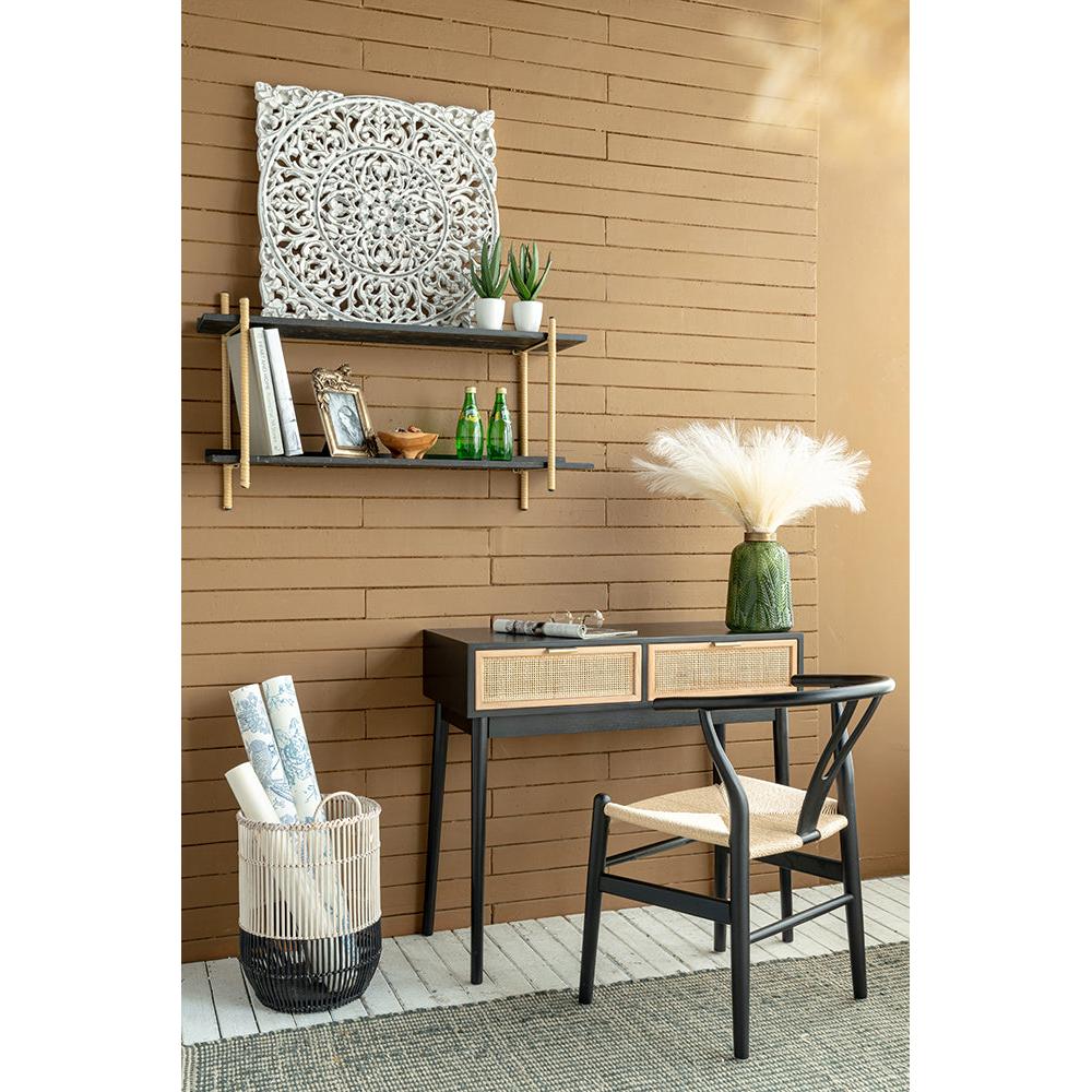 A&B Home 35" x 31" Bundle of 12 Rectangular Black Pine Wood Tabletop With Two Rattan Drawer Console Table