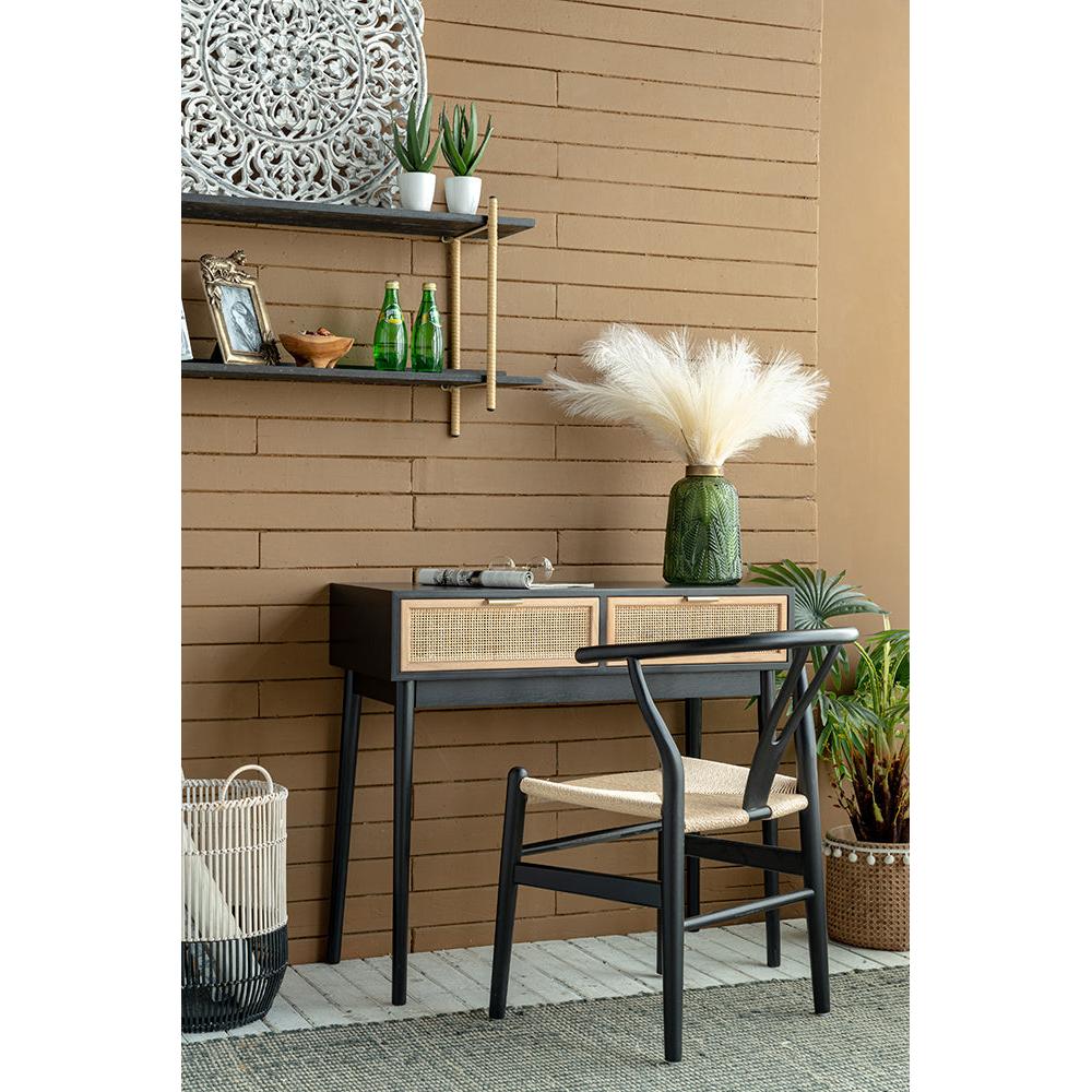 A&B Home 35" x 31" Bundle of 12 Rectangular Black Pine Wood Tabletop With Two Rattan Drawer Console Table