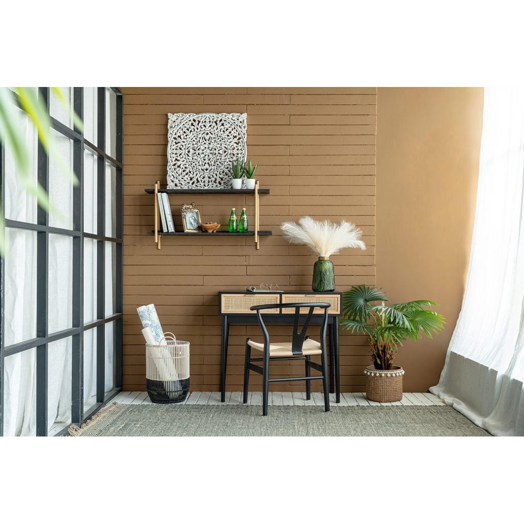 A&B Home 35" x 31" Bundle of 12 Rectangular Black Pine Wood Tabletop With Two Rattan Drawer Console Table