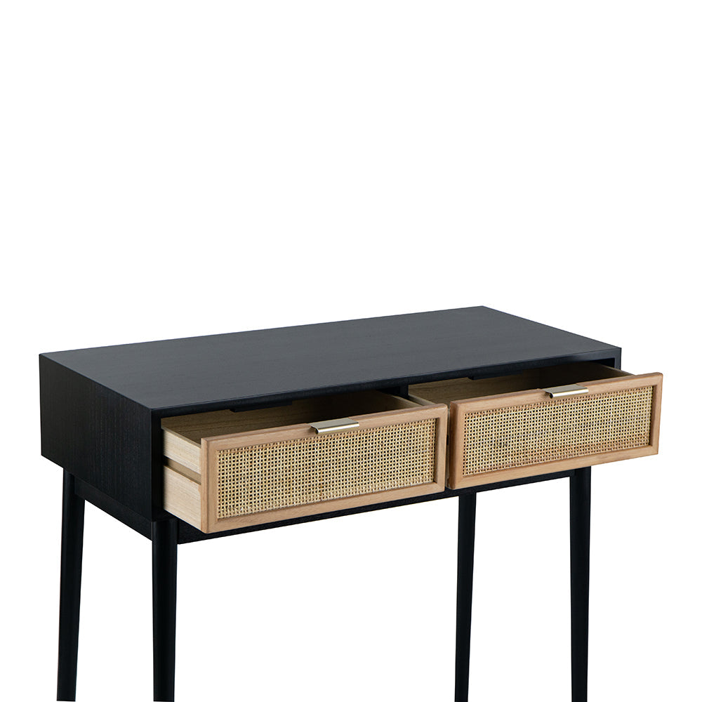 A&B Home 35" x 31" Bundle of 12 Rectangular Black Pine Wood Tabletop With Two Rattan Drawer Console Table