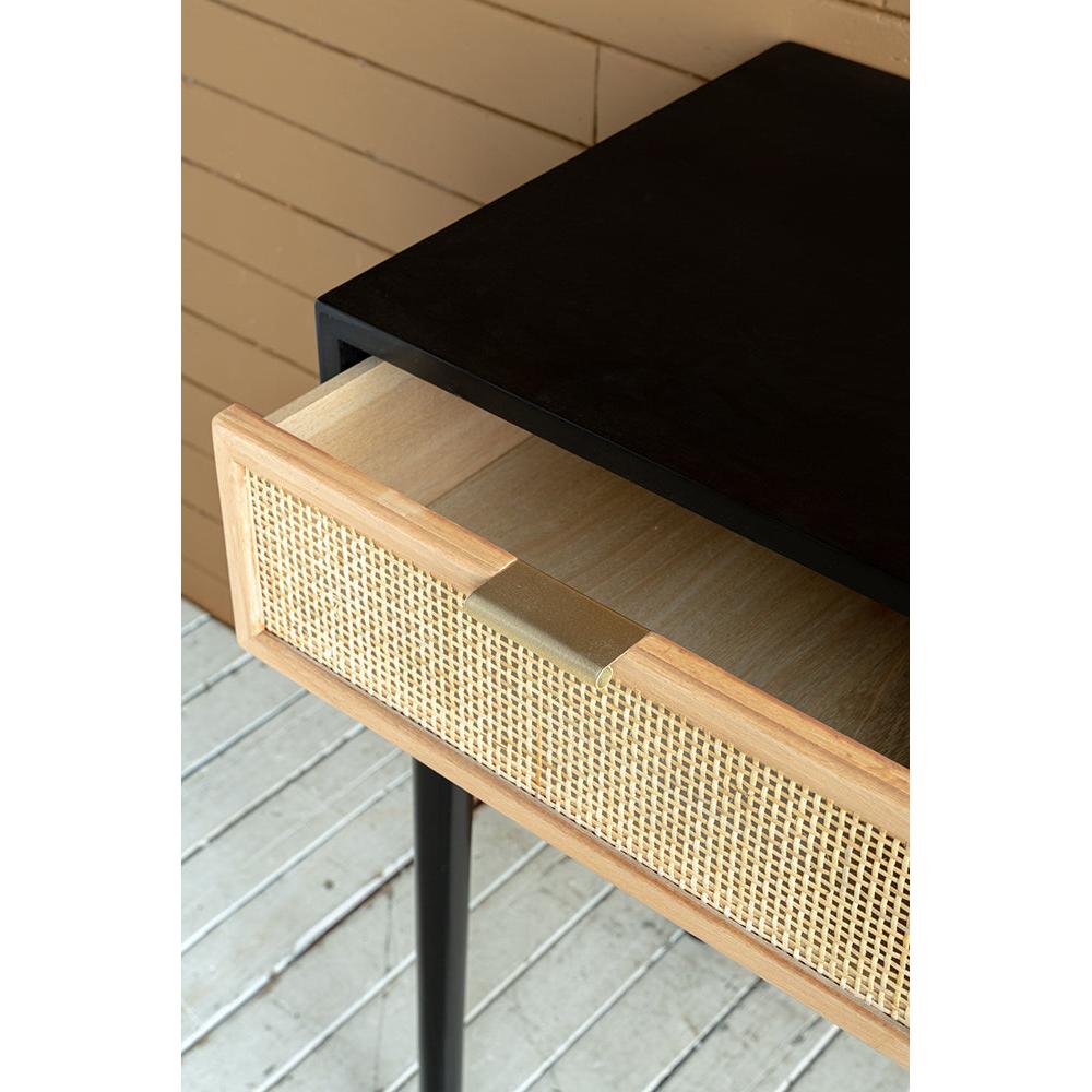 A&B Home 35" x 31" Bundle of 12 Rectangular Black Pine Wood Tabletop With Two Rattan Drawer Console Table
