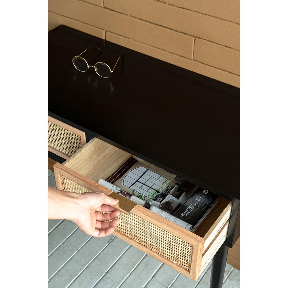 A&B Home 35" x 31" Bundle of 12 Rectangular Black Pine Wood Tabletop With Two Rattan Drawer Console Table