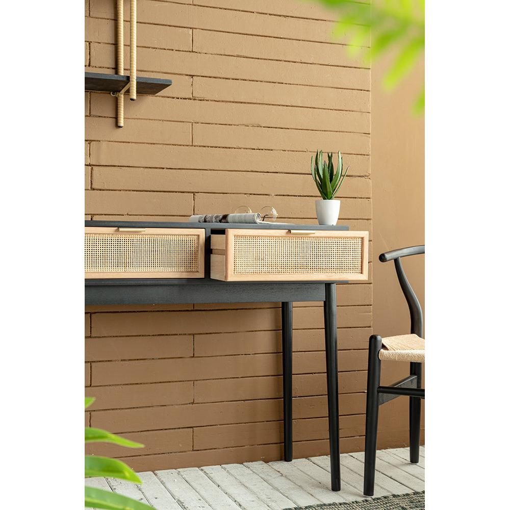 A&B Home 35" x 31" Bundle of 12 Rectangular Black Pine Wood Tabletop With Two Rattan Drawer Console Table