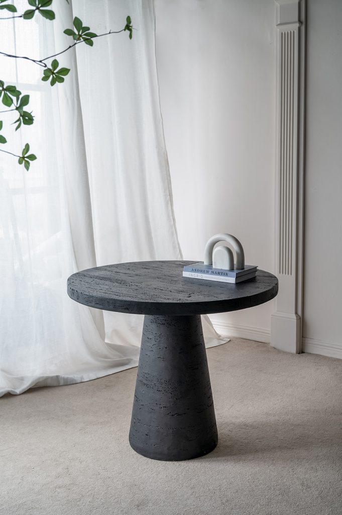 A&B Home 36" x 30" Round Black Cement Dining Table With Pedestal Base