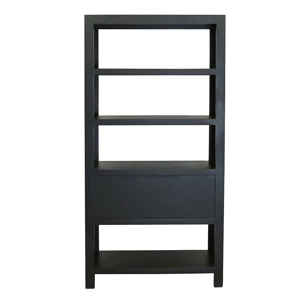 A&B Home 36" x 72" Bundle of 2 Rectangular Black Wood Frame Four-Tiered Wooden Shelves With Drawer