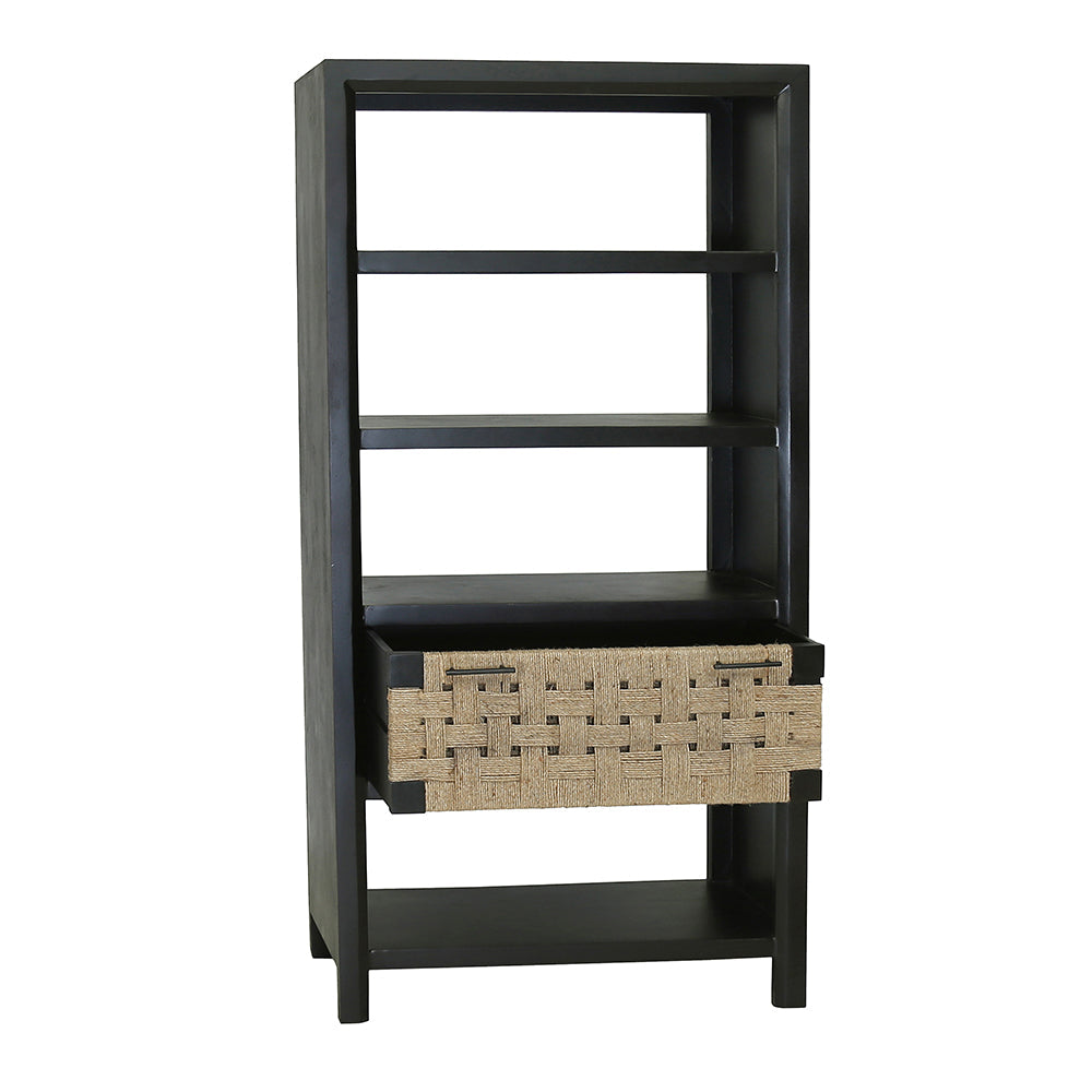 A&B Home 36" x 72" Bundle of 2 Rectangular Black Wood Frame Four-Tiered Wooden Shelves With Drawer