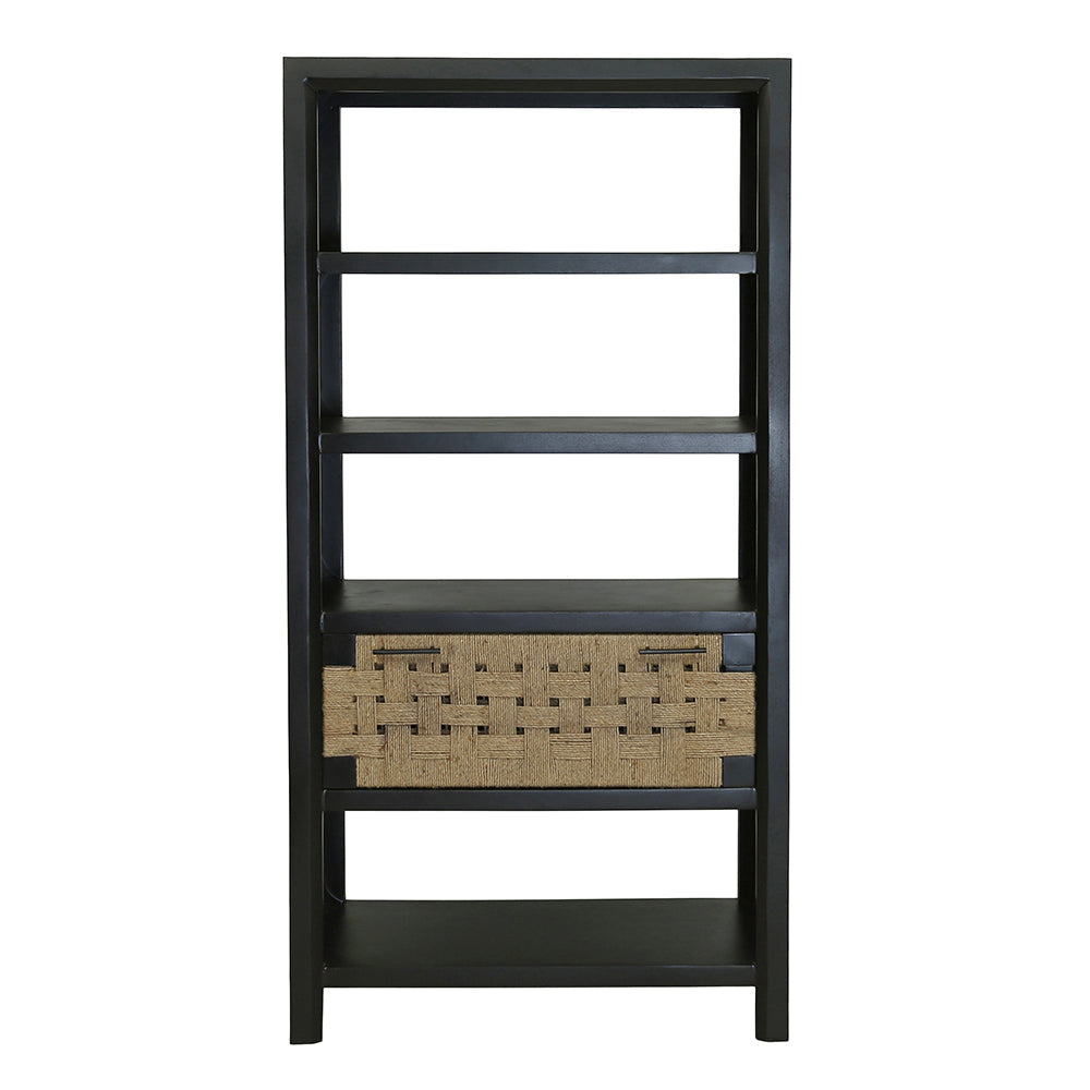 A&B Home 36" x 72" Bundle of 2 Rectangular Black Wood Frame Four-Tiered Wooden Shelves With Drawer