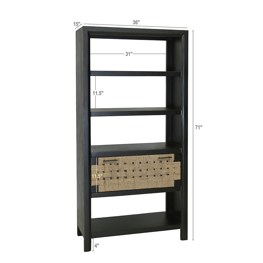 A&B Home 36" x 72" Bundle of 2 Rectangular Black Wood Frame Four-Tiered Wooden Shelves With Drawer