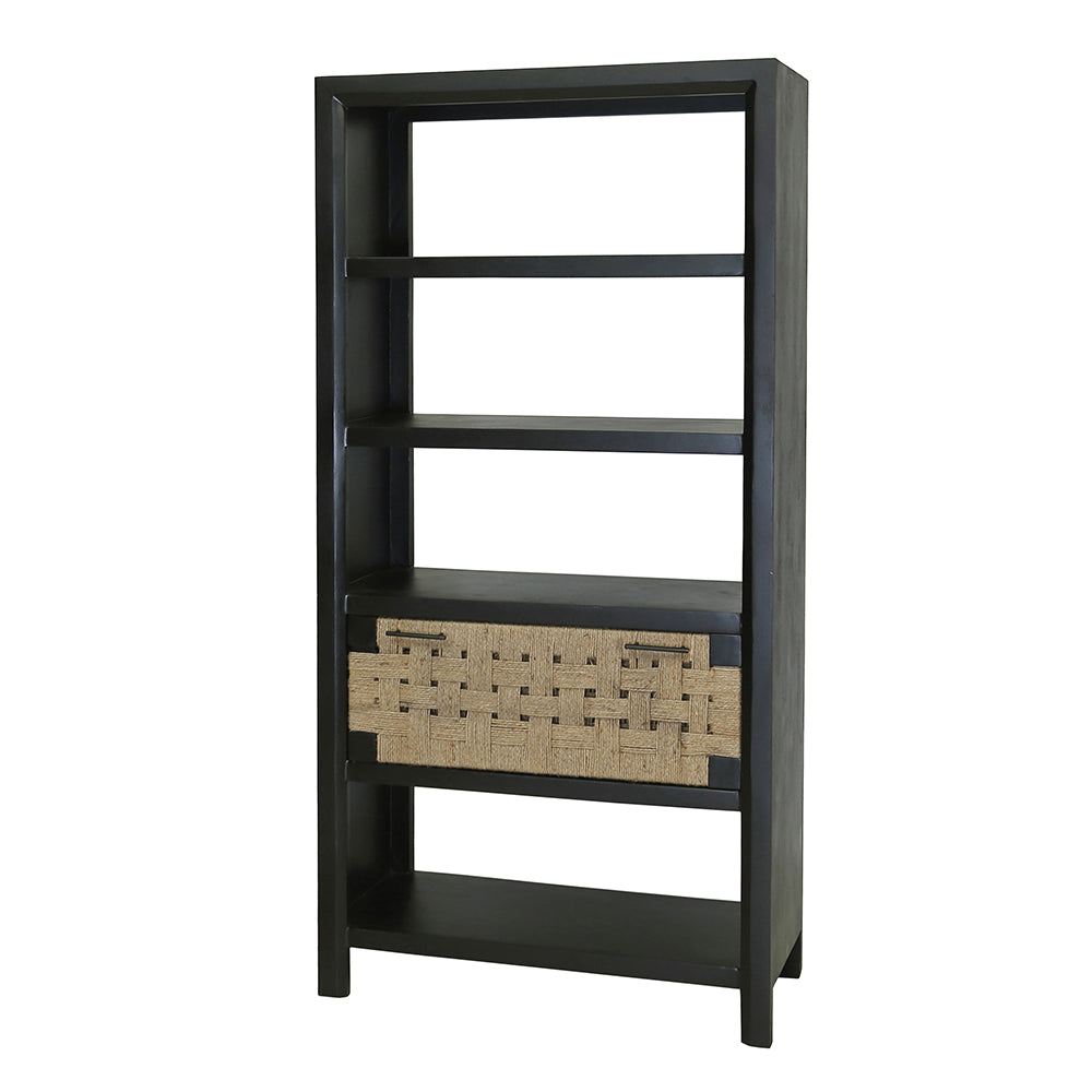 A&B Home 36" x 72" Bundle of 2 Rectangular Black Wood Frame Four-Tiered Wooden Shelves With Drawer