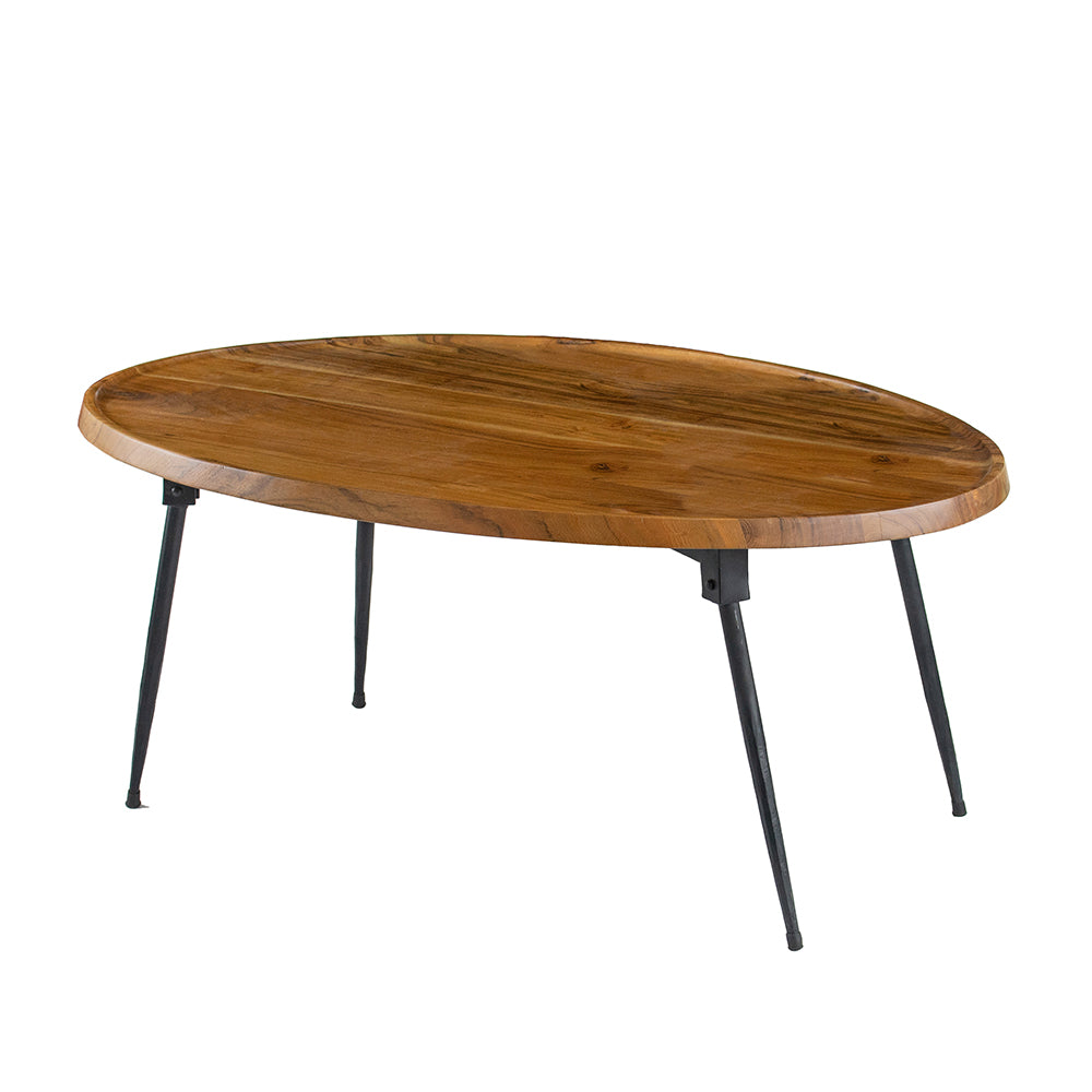 A&B Home 39" x 16" Bundle of 8 Oval-Shaped Wooden Tabletop Coffee Table With Black Metal Legs