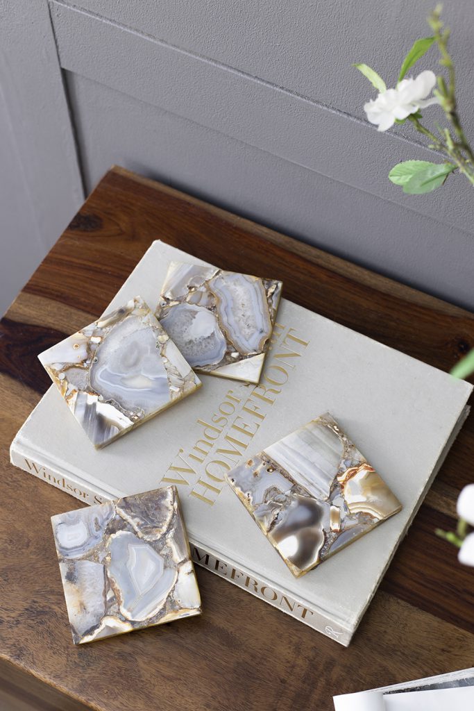 A&B Home 4" Set Of Four Bundle of 26 Square-Shaped Gray Agate Coasters