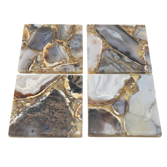 A&B Home 4" Set Of Four Bundle of 26 Square-Shaped Gray Agate Coasters