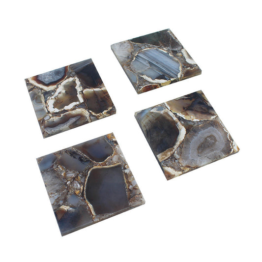 A&B Home 4" Set of Four Bundle of 26 Black Agate Coasters